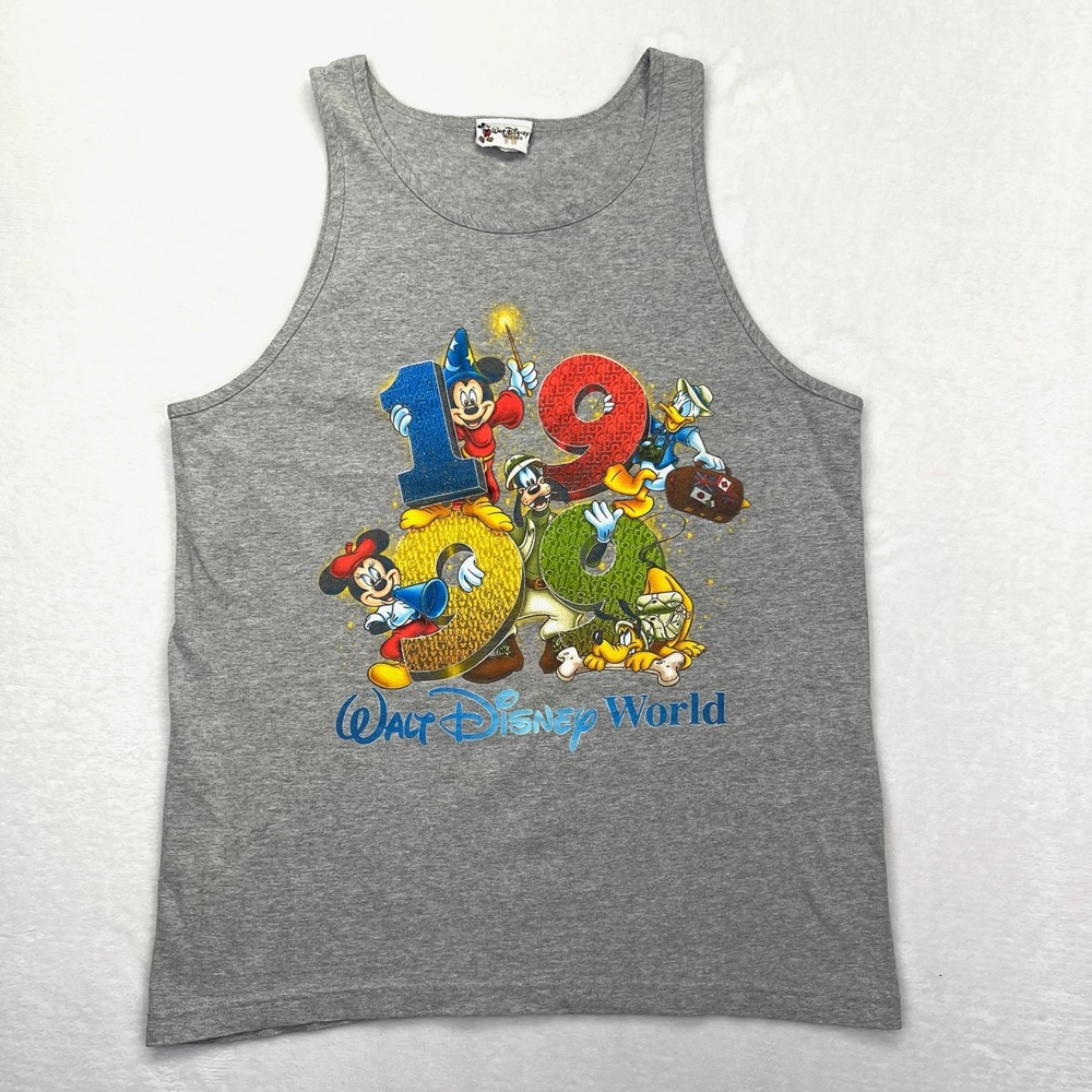 Walt Disney World Tank Top Mens Large Gray 1999 Vintage Mickey Mouse Characters